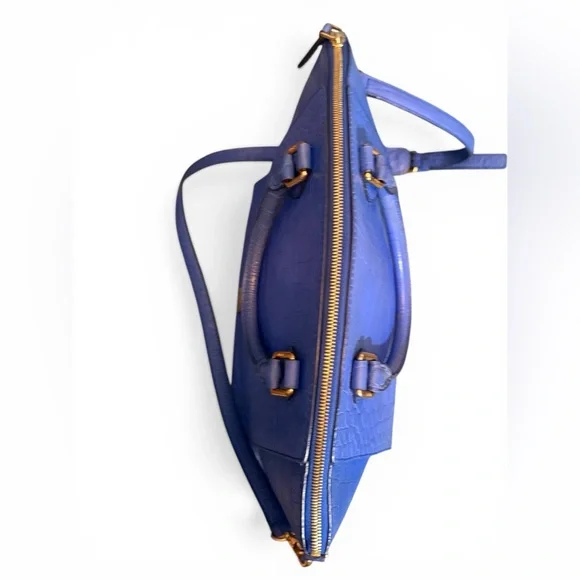 MCM Blue Croc-Embossed Leather Satchel Shoulder Bag EUC - Picture 4 of 8